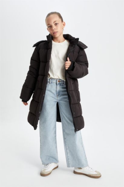 Girl Waterproof Hooded Long Puffer Jacket