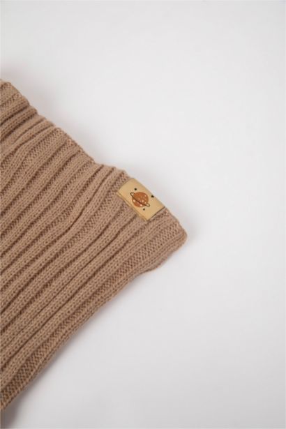 Etiket Baskılı İçi Polar Astarlı Boyunluk Bere 2'li Takım Erkek Bebek