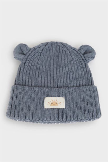 Erkek Bebek Dokuma Etiketli Kulaklı Triko Bere