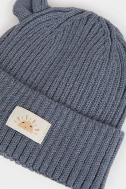 Erkek Bebek Dokuma Etiketli Kulaklı Triko Bere