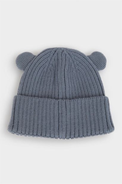 Erkek Bebek Dokuma Etiketli Kulaklı Triko Bere