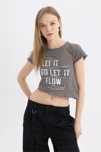 Fitted Crew Neck Printed Waffle T-Shirt