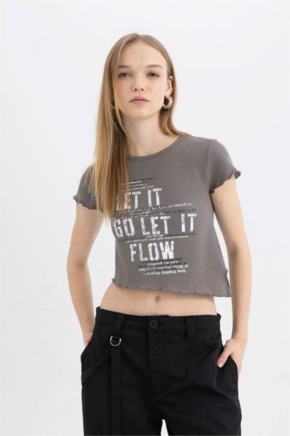 Fitted Crew Neck Printed Waffle T-Shirt