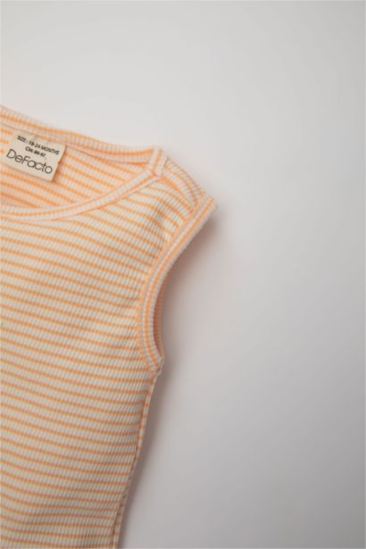 تيشيرت كت بيبي بناتي مخطط قصة عادية بدون كم بياقة مستديرة