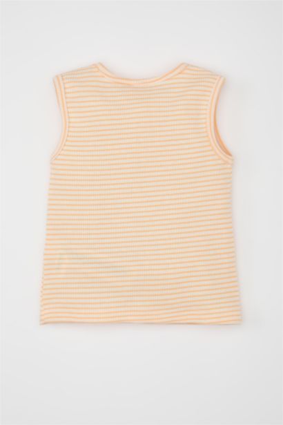 تيشيرت كت بيبي بناتي مخطط قصة عادية بدون كم بياقة مستديرة