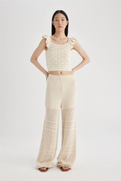 Square Neck Openwork Crop Top