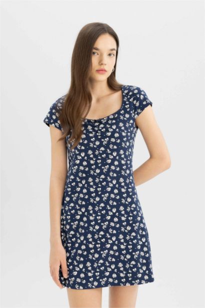 Heart Collar Floral Mini Dress