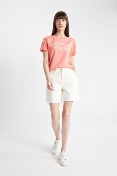 Regular Fit Crew Neck Slogan Printed T-Shirt