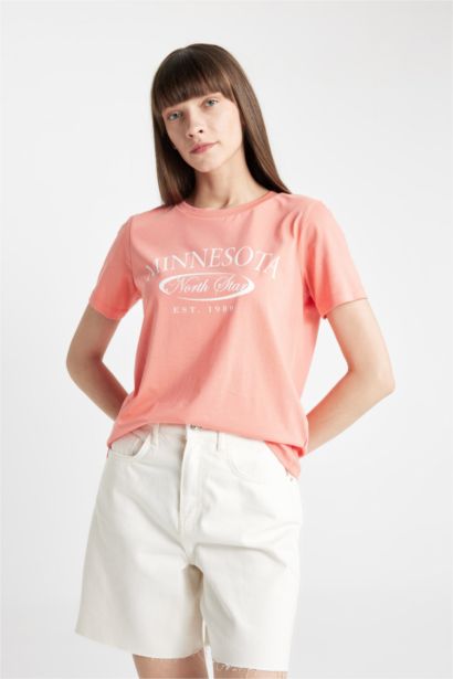 Regular Fit Crew Neck Slogan Printed T-Shirt