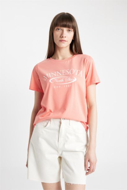 Regular Fit Crew Neck Slogan Printed T-Shirt