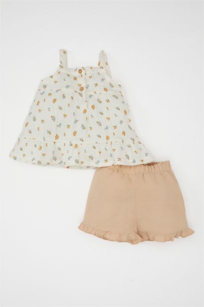 سيت بناتي فلورال موسلين بياخة مربعة - قطعتين