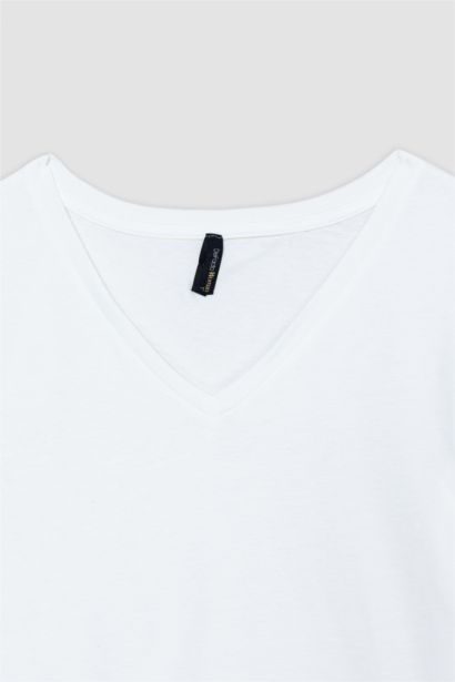 T-shirt en coton peigné à col en V et manches courtes Coupe régulière