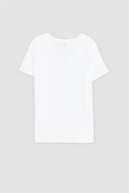 T-shirt en coton peigné à col en V et manches courtes Coupe régulière