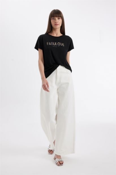 Crew Neck Animal Patterned Short Sleeve T-Shirt