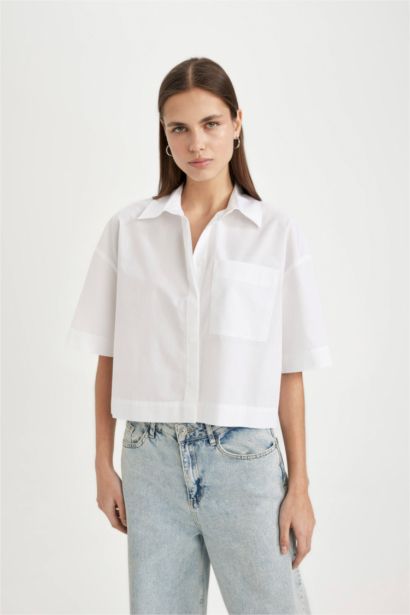 Poplin Short Sleeve Crop Shirt