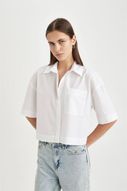 Poplin Short Sleeve Crop Shirt