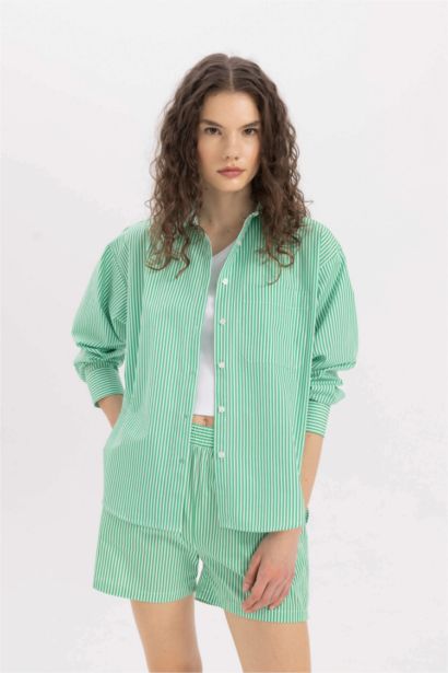 Oversize Fit Poplin Striped Long Sleeve Shirt