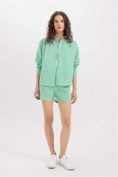 Oversize Fit Poplin Striped Long Sleeve Shirt