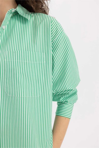 Oversize Fit Poplin Striped Long Sleeve Shirt