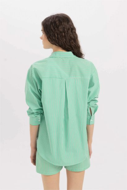 Oversize Fit Poplin Striped Long Sleeve Shirt