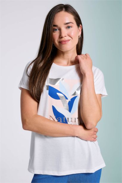 تيشيرت نص ردن مطبوع بياخة مستديرة