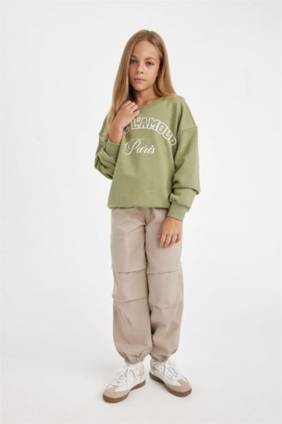 Pantalon Parachute en coton noir avec taille élastique et poches pour Fille