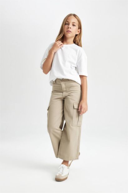 Girl Wide Leg Cotton Cargo Pants