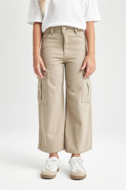 Girl Wide Leg Cotton Cargo Pants