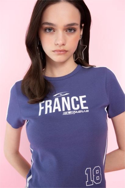 Fitted Crew Neck Printed Modal Short Sleeve T-Shirt