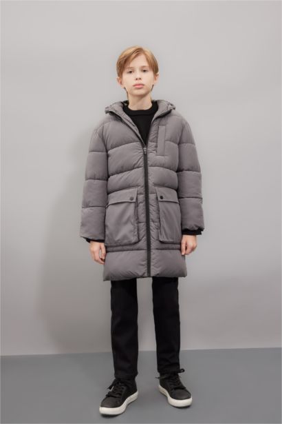 Boy Hooded Zippered Fleece Lined Waterproof Puffer Jacket