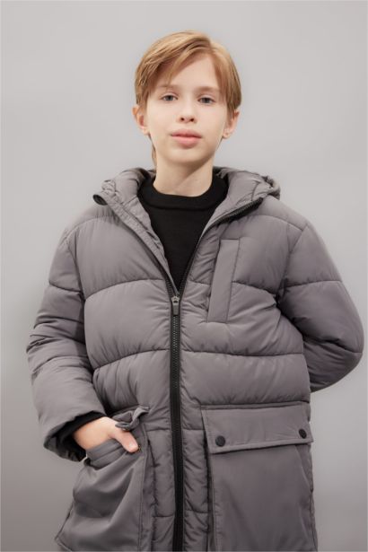 Boy Hooded Zippered Fleece Lined Waterproof Puffer Jacket