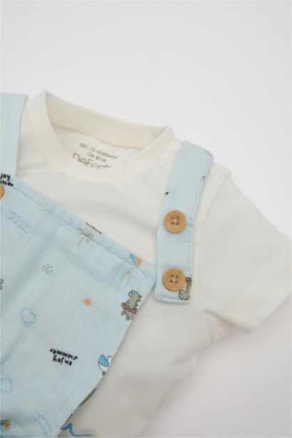 Baby Boy Printed T-Shirt Salope Hat Muslin 3 Piece Set