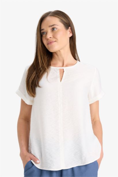 Regular Fit Round Collar Short Sleeve Blouse