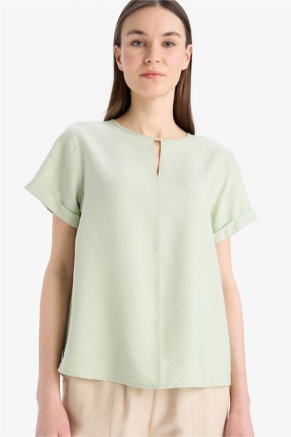Regular Fit Round Collar Short Sleeve Blouse