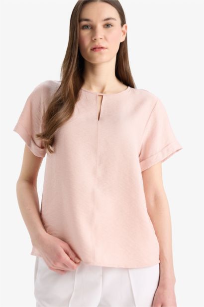 Regular Fit Round Collar Short Sleeve Blouse