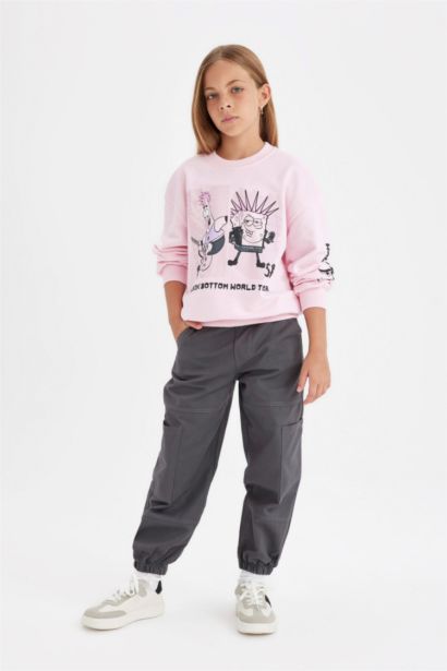 Pantalon Cargo en coton à poches à taille et chevilles élastiques pour fille