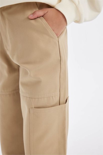 Pantalon Cargo en coton à poches à taille et chevilles élastiques pour fille