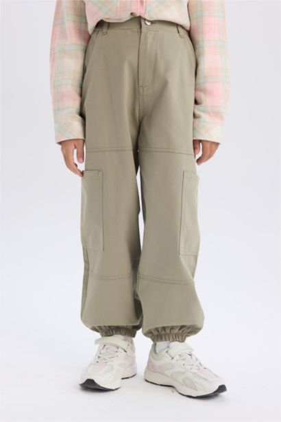 Girl Parachute Cotton Cargo Pants