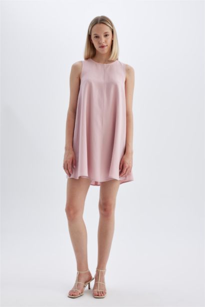 A-Line Crew Neck Linen Sleeveless Mini Dress