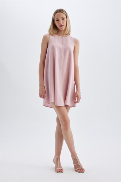 A-Line Crew Neck Linen Sleeveless Mini Dress