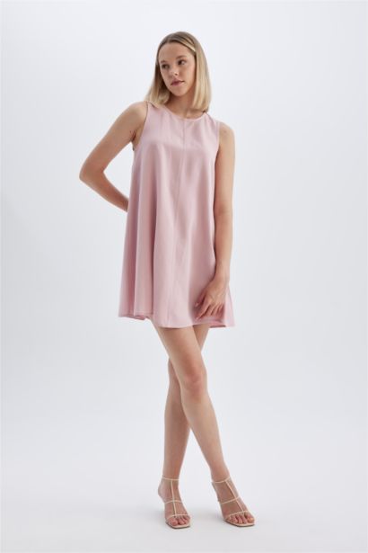A-Line Crew Neck Linen Sleeveless Mini Dress
