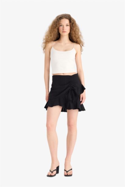 Linen Look Normal Waist Mini Skirt