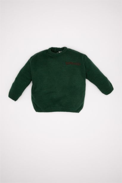 Baby Boy Crew Neck Printed Knitted Pullover