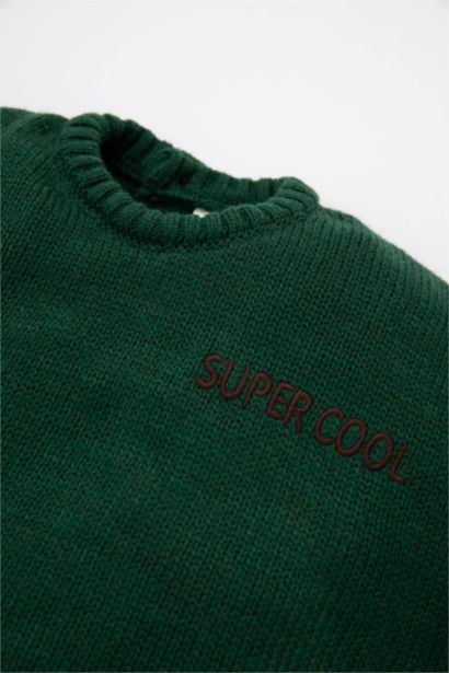 Baby Boy Crew Neck Printed Knitted Pullover