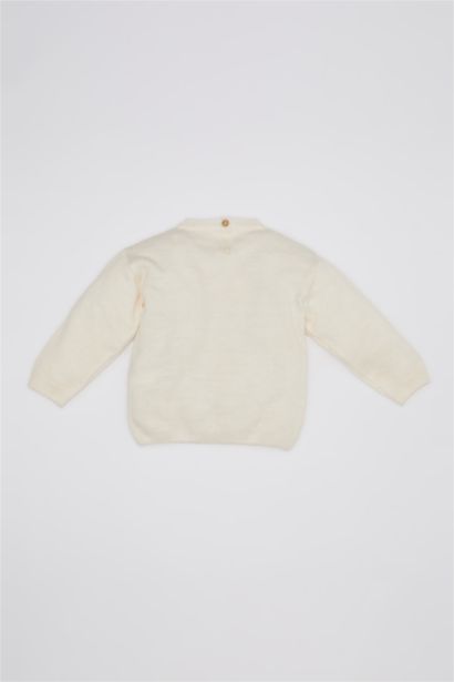 Baby Girl Crew Neck Heart Patterned Knitted Pullover