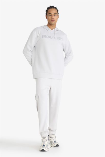 NBA Brooklyn Nets Standart Fit Kapüşonlu Jakarlı Sweatshirt