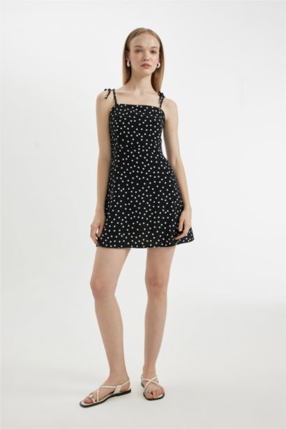 Strap Printed Leather Strap Mini Dress