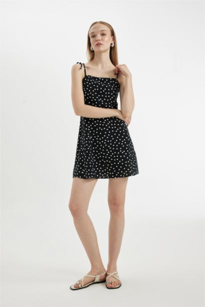 Strap Printed Leather Strap Mini Dress