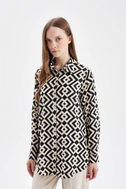 تونيك كم طويل مطبوع قصة عادية