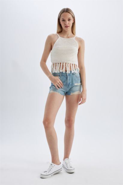Fitted Crochet Halter Neck Crop Top